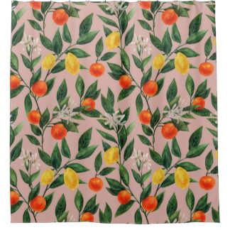 Waterverf Citrus takken Ornament Patroon Douchegordijn