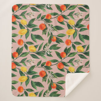 Waterverf Citrus takken Ornament Patroon Sherpa Deken