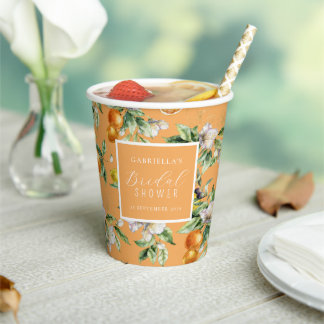 Waterverf Citrusbloesem Botanische Bruiloftsborrel Papieren Bekers