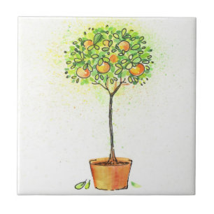 Waterverf citrusboom in potten tegeltje