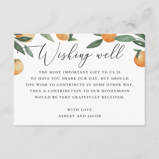 Waterverf citrusbruiloft. Tuingoed Informatiekaartje (Voorkant)