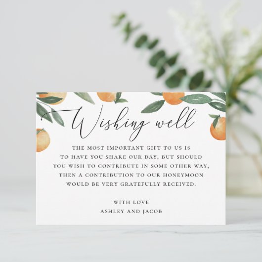 Waterverf citrusbruiloft. Tuingoed Informatiekaartje (Staand voorkant)