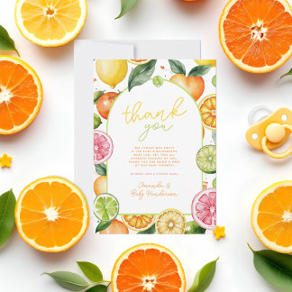 Waterverf Citrusfruit Baby Shower Bedankkaart