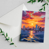Waterverf City Skyline Sunset Briefkaart