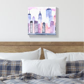 Waterverf CityScape Skyline Canvas Afdruk (Insitu (Slaapkamer))