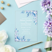 waterverf Classic Blue Winter Greenery bruiloft Acryl Uitnodigingen (Insitu (Huwelijk))