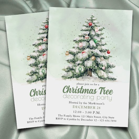 Waterverf Classic Kerstboom Decorating Party Kaart