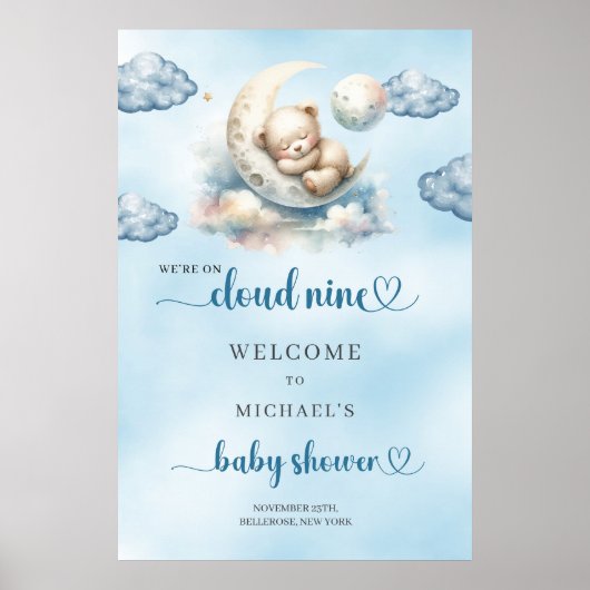 Waterverf Cloud Nine Boy baby shower Poster (Voorkant)