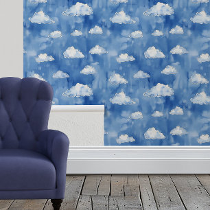 Waterverf Clouds Blauwe Kwekerij Behang