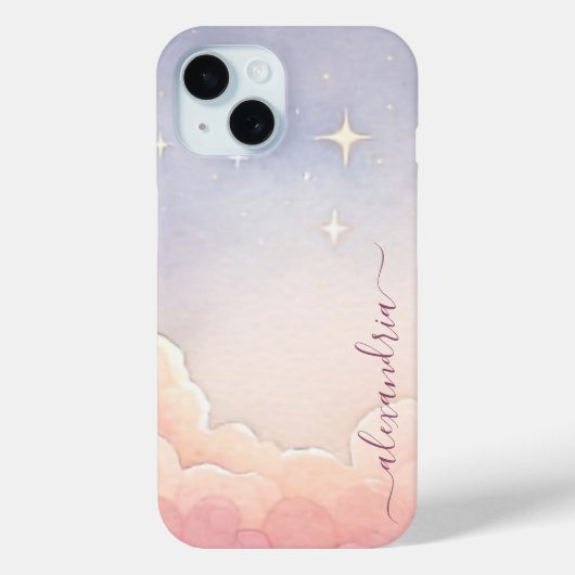 Waterverf Cloudscape Roze lucht met naam Case-Mate iPhone Case (Achterkant)