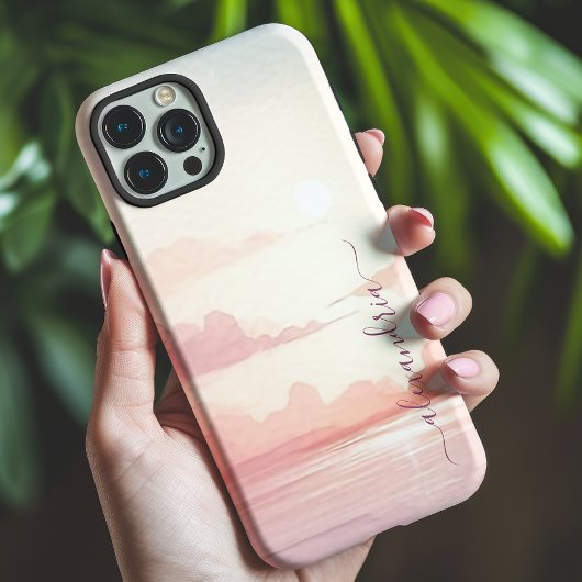 Waterverf Cloudscape Roze lucht met naam Case-Mate iPhone Case