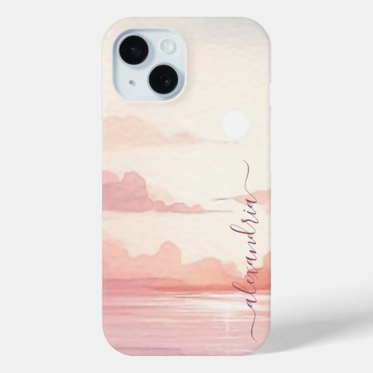 Waterverf Cloudscape Roze lucht met naam Case-Mate iPhone Case (Achterkant)