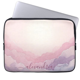 Waterverf Cloudscape Roze lucht met naam Laptop Sleeve