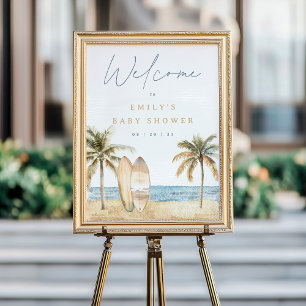 Waterverf Coastal Surf Baby shower Welkomstbord Poster