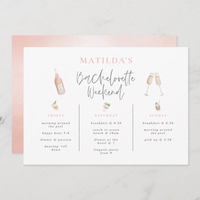 Waterverf cocktail bachelorette weekend 3 dag (Voorkant / Achterkant)