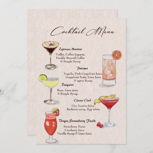 Waterverf Cocktail Drank Menu (Voorkant / Achterkant)