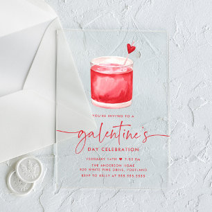 Waterverf Cocktail Galentine's Day Party Acryl Uitnodigingen