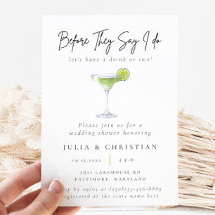 Waterverf Cocktail Party Margarita Wedding Shower Kaart
