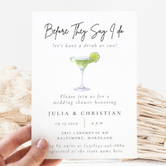 Waterverf Cocktail Party Margarita Wedding Shower Kaart