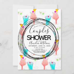 Waterverf Cocktail Pattern Couples Shower Kaart