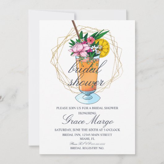 Waterverf Cocktail Tropisch Vrijgezellenfeest Kaart (Voorkant)