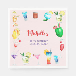 Waterverf Cocktail verjaardagsfeest voor volwassen Servet