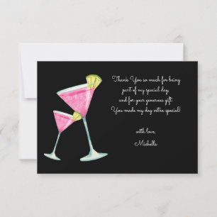 Waterverf Cocktail verjaardagsfeest zwart Bedankkaart