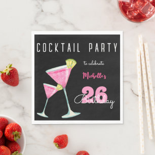Waterverf Cocktail verjaardagsfeest zwart Servet