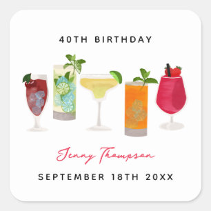Waterverf cocktailparty Drink verjaardagsfeestje Vierkante Sticker