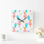 Waterverf Cocktails Drink Pattern Bartender Vierkante Klok (Huis)