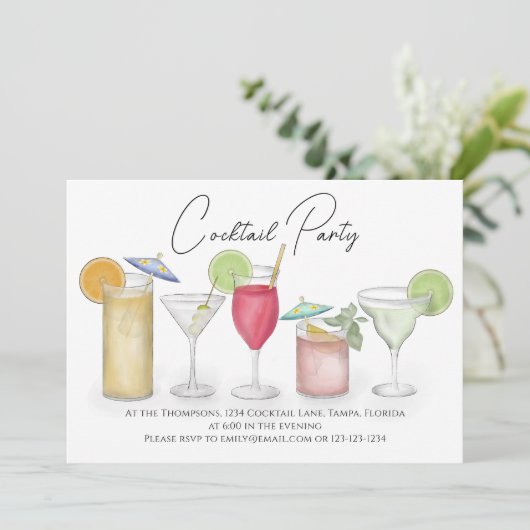 Waterverf Cocktails Drink QR Code Social Media Kaart (Staand voorkant)