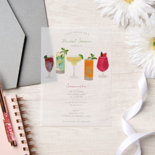 Waterverf Cocktails Feestdranken Bruidsuitnodiging Vellum Uitnodigingen