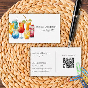 Waterverf cocktails met QR-code  Visitekaartje