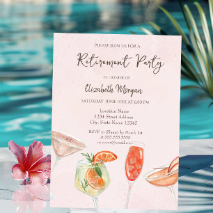 Waterverf Cocktails Roze Pensioen Uitnodiging