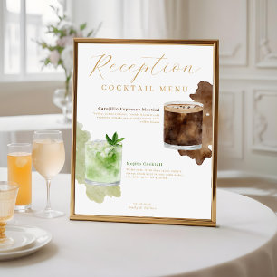 Waterverf Cocktails Trouwreceptie Drink Menu Poster