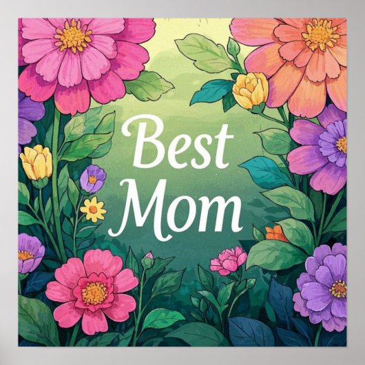 Waterverf Colorful Flowers Poster (Voorkant)