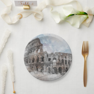 Waterverf Colosseum Rome Italië Papieren Bordje