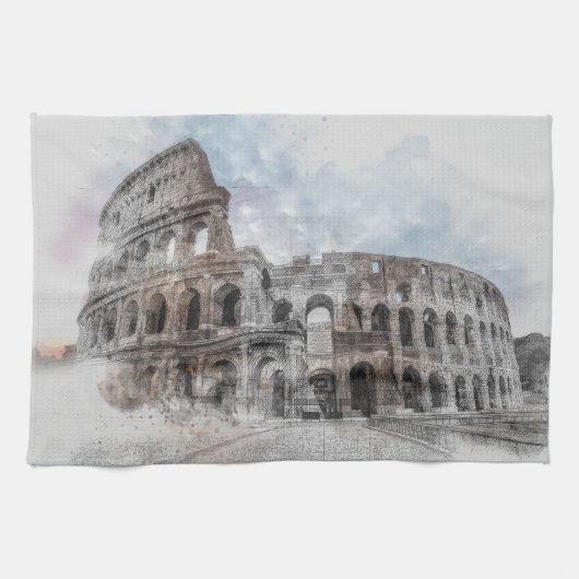Waterverf Colosseum Rome Italië Theedoek (Horizontaal)