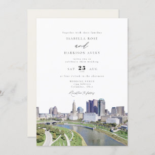 Waterverf Columbus Ohio Skyline Painting Wedding Kaart