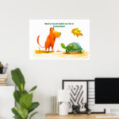 Waterverf Comic Dog en Tortoise Turtle Ontmoeting Poster (Thuiskantoor)
