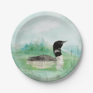 Waterverf Common Loon Bird Natuur Art Papieren Bordje