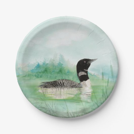 Waterverf Common Loon Bird Natuur Art Papieren Bordje (Voorkant)