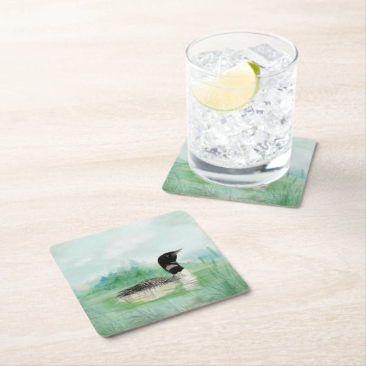 Waterverf Common Loon Bird Natuur Art Vierkante Kartonnen Onderzetter (Insitu)