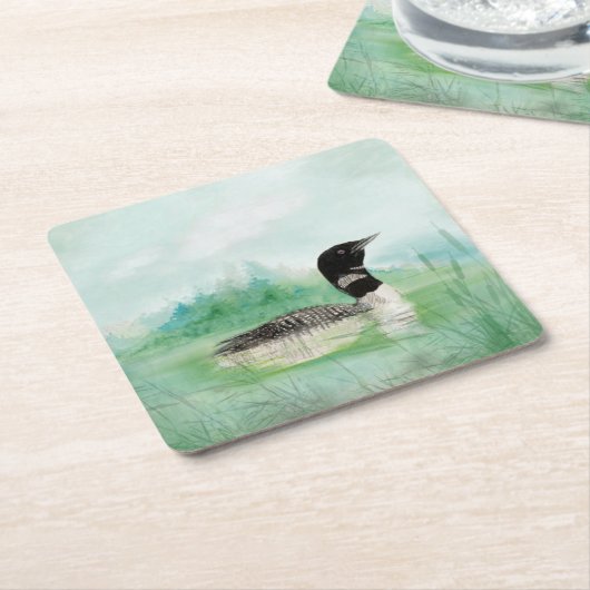 Waterverf Common Loon Bird Natuur Art Vierkante Kartonnen Onderzetter (Schuin)