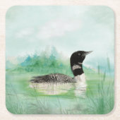 Waterverf Common Loon Bird Natuur Art Vierkante Kartonnen Onderzetter (Voorkant)