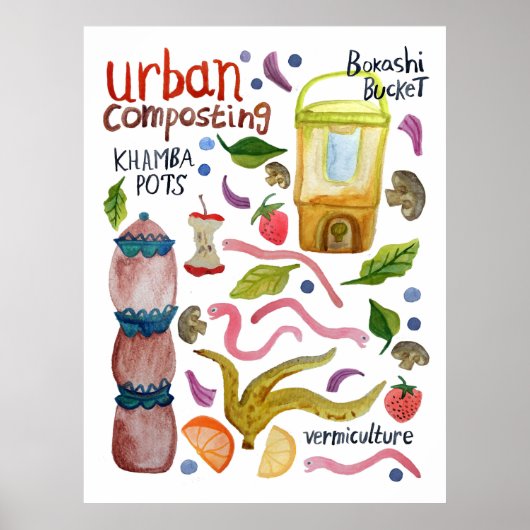 Waterverf compostering Kunst met handschrift Recyc Poster (Voorkant)