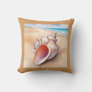 Waterverf Conch Shell op het strand Buitenkussen