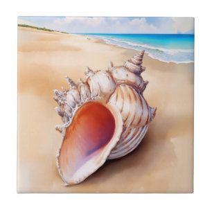 Waterverf Conch Shell op het strand Tegeltje