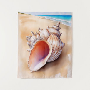 Waterverf Conch Shell op het strand Wandkleed