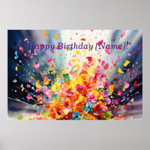 Waterverf Confetti Explosion Birthday Banne Poster